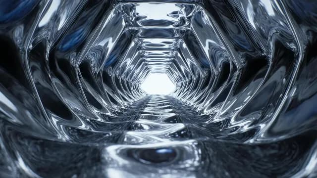 Futuristic Metallic Hexagonal Tunnel with Reflective Chrome Surfaces