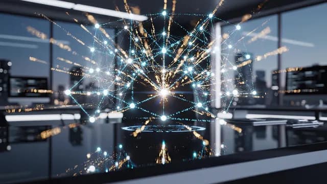 Futuristic Global Data Network Glowing in Modern Tech Office