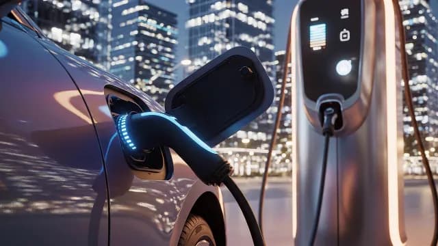 Electric Car Charging at Modern City Station at Night