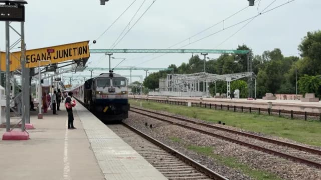 Train Arriving at Degana Junction Railway Station in India