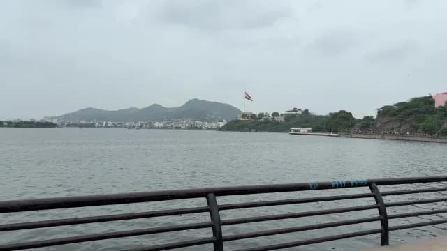 Scenic Fateh Sagar Lake View with Indian Flag in Ajmer