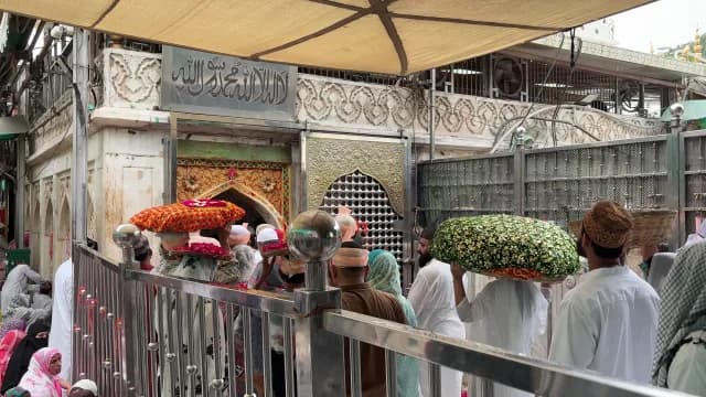 Muslim Devotees Carrying Ritual Offerings at Ajmer Dargah in Rajastan