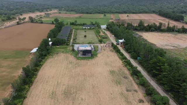 Aerial View of Rural Resort Estate and Surrounding Farmland in Rajasthan