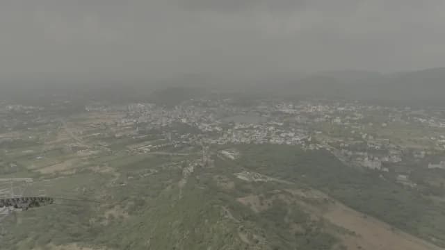 Aerial View of Foggy Pushkar City and Lake from Ropeway