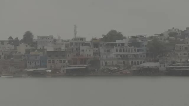 Hazy View of Sacred Pushkar Lake Architecture in Rajasthan India