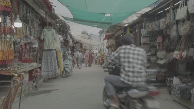 Bustling Traditional Market Street in Pushkar India with Colorful Shop Displays