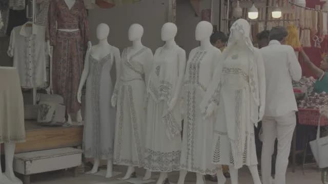 White Bohemian Style Traditional Clothing Displayed on Mannequins at Pushkar Market