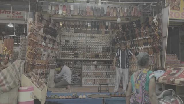 Traditional Indian Leather Footwear Market Stall, Ajmer