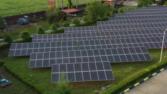 Aerial View of Solar Panel Farm for Sustainable Energy
