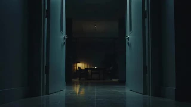 Cinematic Dark Office Interior View Through Open Doors