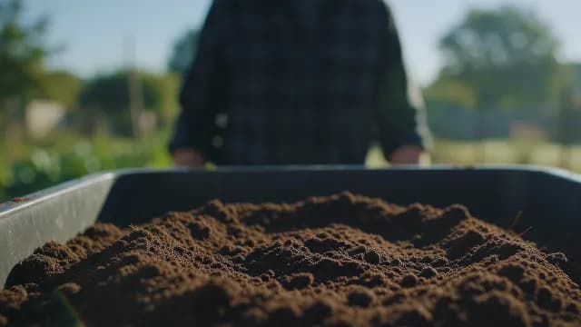 Close Up of Rich Organic Soil in Garden Wheelbarrow