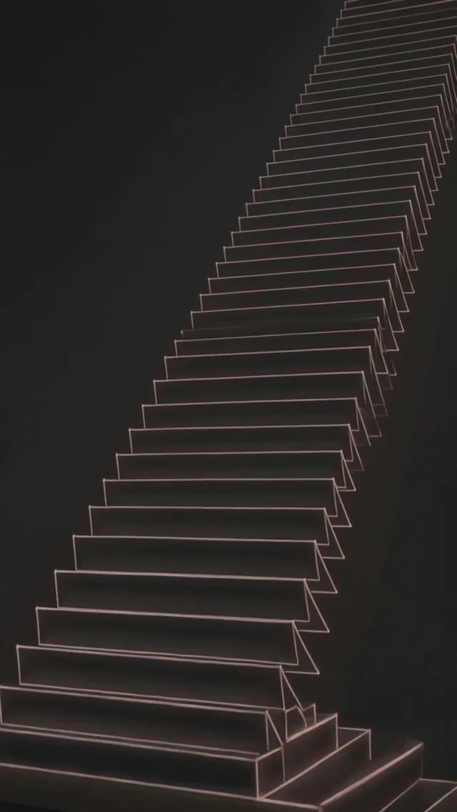 Minimalist Neon Staircase Ascending into Dark Void Conceptual Background