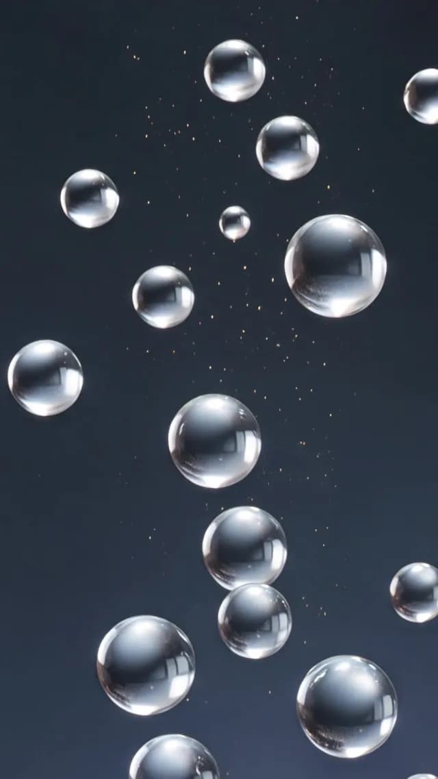 Transparent Glass Spheres Rising Against Dark Abstract Background
