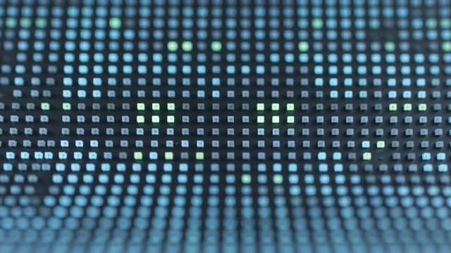 Abstract Digital LED Screen with Glowing Blue and Green Lights