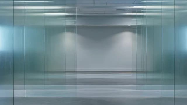 Modern Minimalist Glass Office Interior with Symmetrical Partitions
