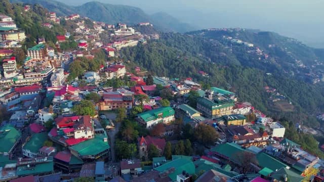 Aerial View of Colorful Mussoorie Hill Station Town in India