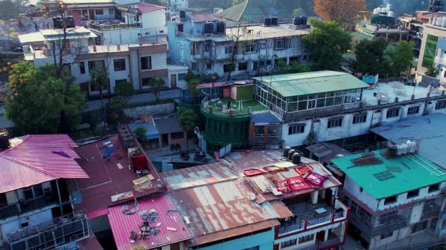 Aerial View of Vibrant Rooftops in Mussoorie Hill Station India