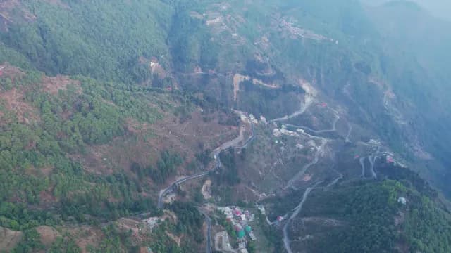 Aerial View of Winding Mountain Roads, Mussoorie