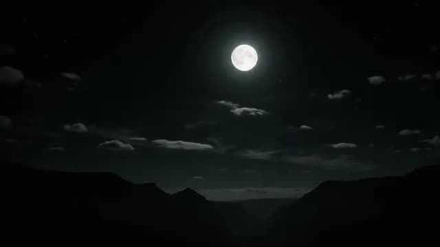 Full Moon Over Dark Mountain Silhouettes at Night