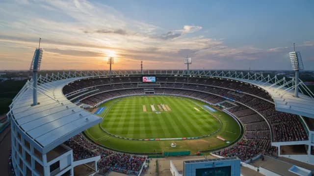 Aerial Sunset View of Narendra Modi Cricket Stadium in Ahmedabad