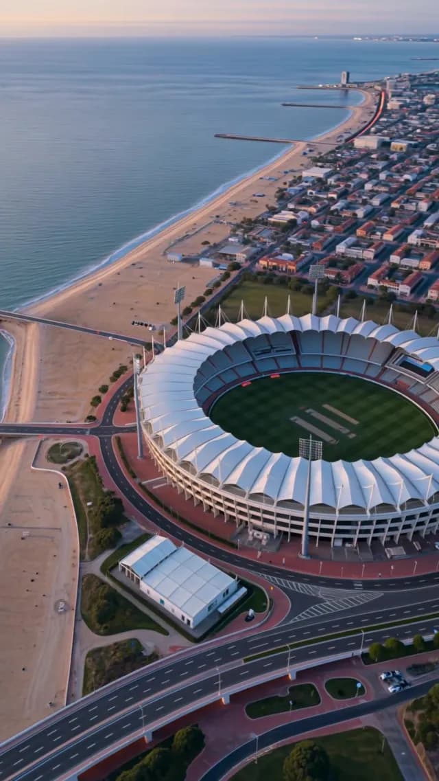 Aerial View of Nelson Mandela Bay Stadium and Coastline