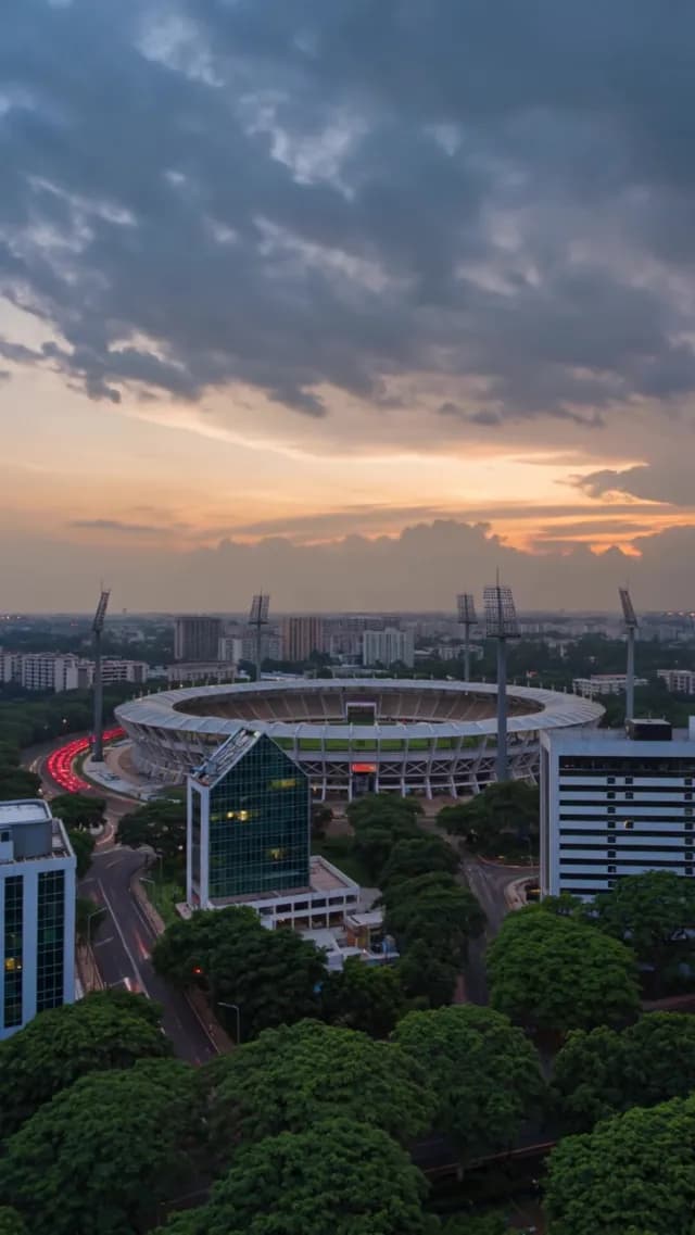 Aerial Sunset View of National Stadium in Lagos Cityscape