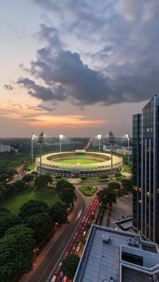 Aerial Sunset View of Chinnaswamy Cricket Stadium in Bangalore