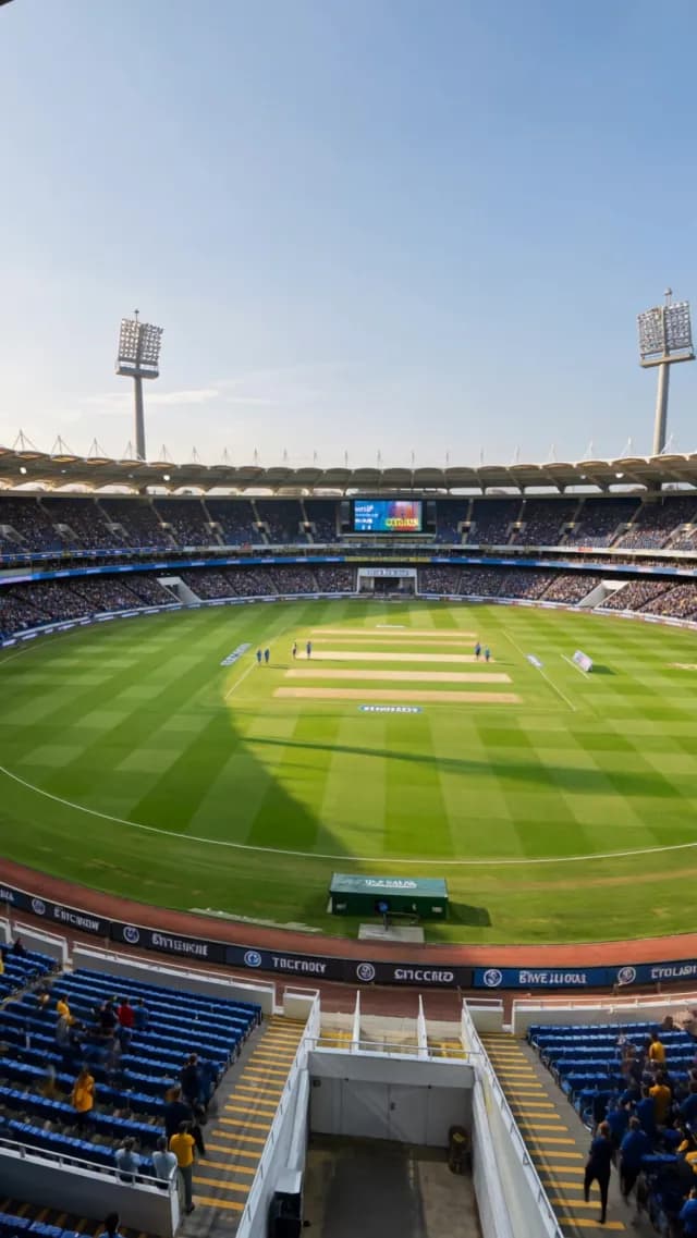 Wide Angle View of Crowded Cricket Stadium During Match Day
