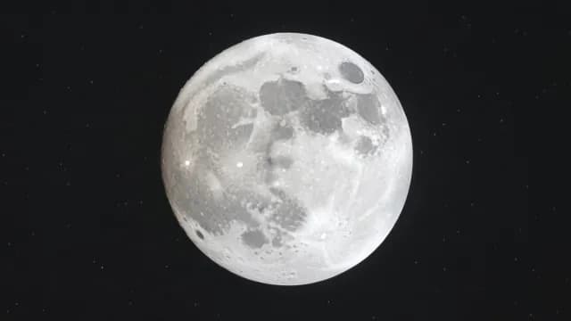 Bright Full Moon Glowing in Starry Dark Space Sky