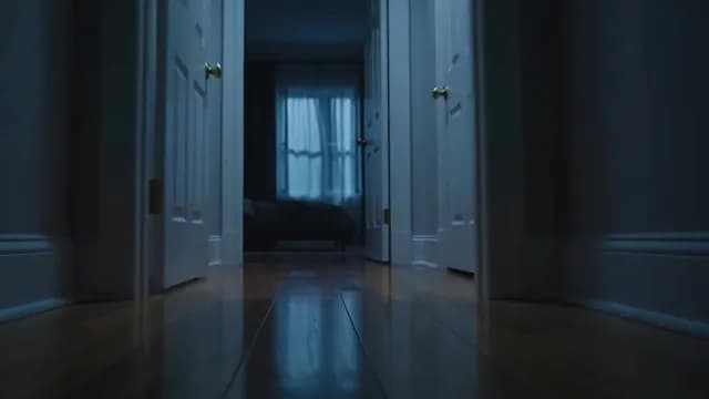 Cinematic Low Angle View of a Dimly Lit Hallway at Night
