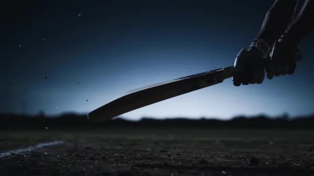 Close-up Silhouette of Cricket Player Batting at Night