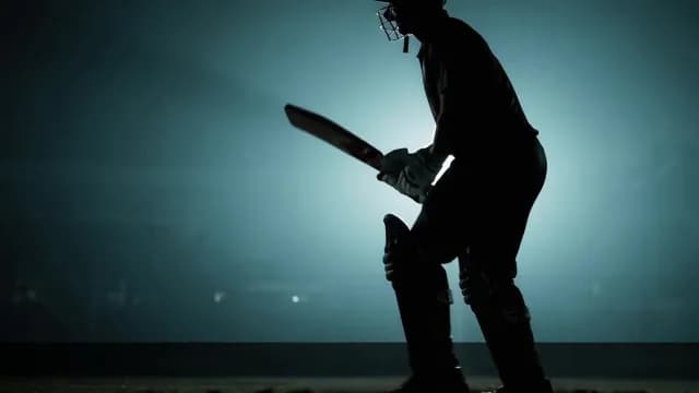 Dramatic Silhouette of a Professional Cricket Batsman Standing Ready