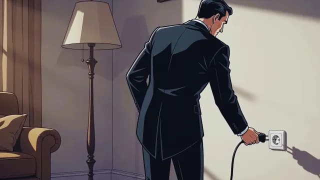 Man in Suit Plugging Cable Into Wall Socket Animation