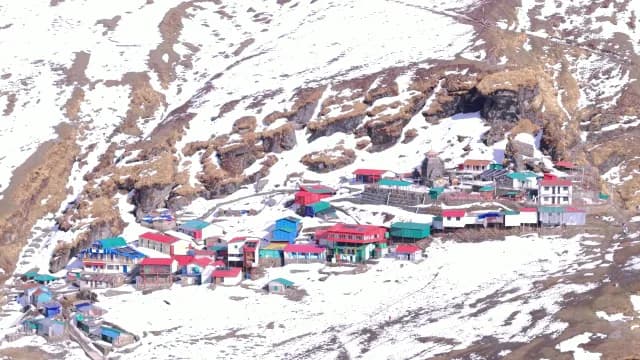 Remote Himalayan Town of Tungnath Surrounded by Snow-Capped Mountains at Chopta Uttarakhand