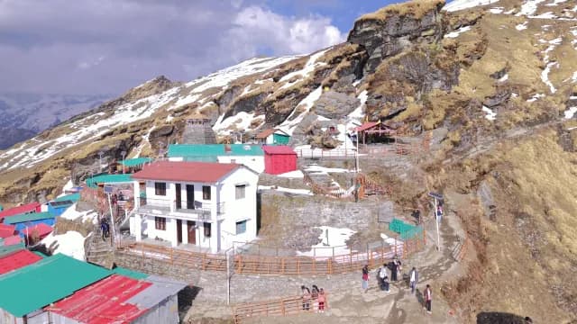 Aerial View of Tungnath Temple the Highest Shiva Shrine in Chopta, Uttarakhand