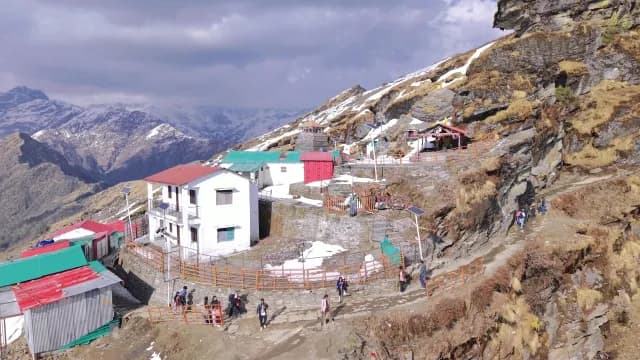 Aerial View of Tungnath Temple Complex in the Chopta, Uttarakhand