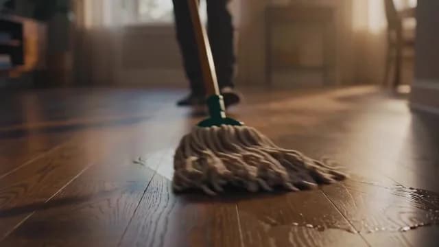 Mopping Dark Hardwood Floors in Sunlit Modern Home