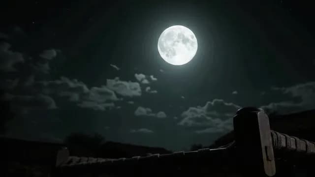 Bright Full Moon Glowing in a Dark Cloudy Night Sky