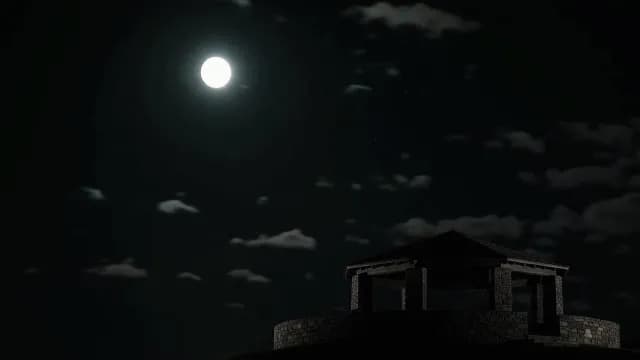 Cinematic Full Moon Over Silhouette Stone Gazebo in Night Sky
