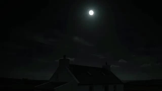 Bright Full Moon Shining Over a Traditional Cottage at Night