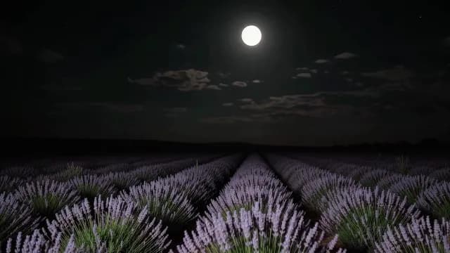 Full Moon Over Serene Lavender Fields at Night in Provence France