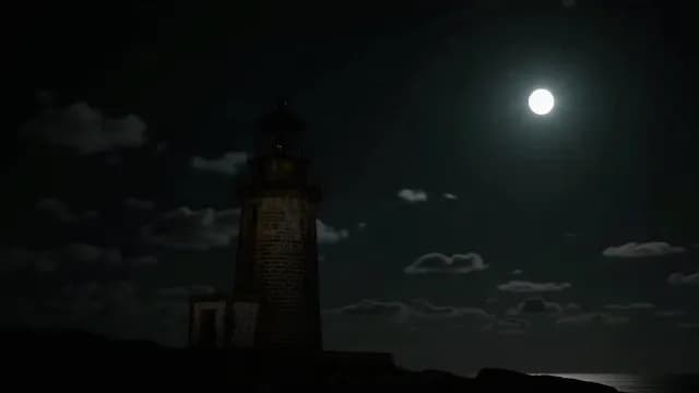 Historic Lighthouse Tower Under Full Moon at Night