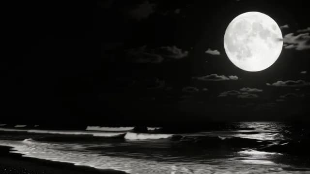 Bright Full Moon Over Ocean Waves at Night