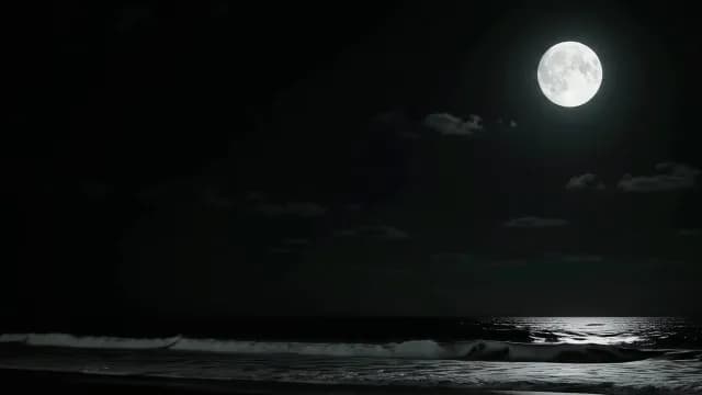 Full Moon Reflecting Over Dark Ocean Waves at Night