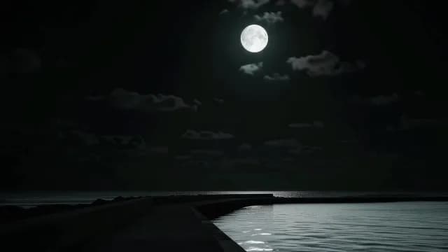 Bright Full Moon Reflecting on Calm Ocean Water at Night