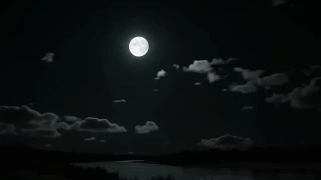 Full Moon Shining Over Calm River with Clouds at Night