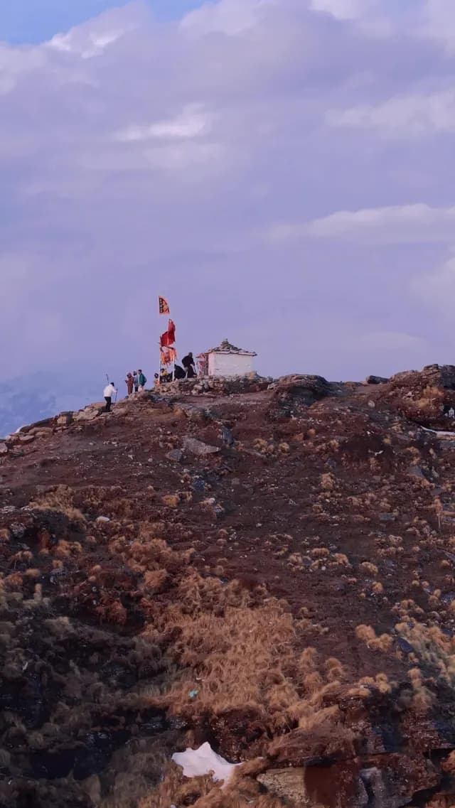 Spiritual Journey to a Remote Chandrashila Peak and Himalayan Mountains in Chopta, UttarakhandShrine at Dawn