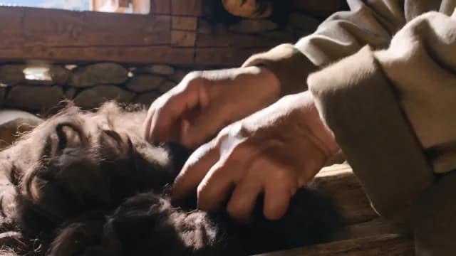 Artisan Hands Sorting Raw Wool in a Rustic Traditional Workshop