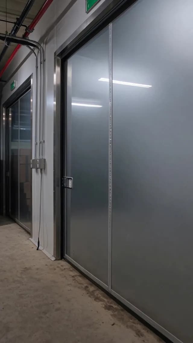 Industrial Cold Storage Sliding Doors in a Modern Warehouse Hallway