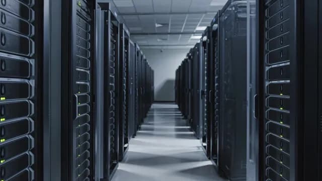 High-Tech Server Room in Modern Data Center Facility